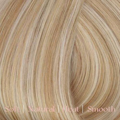 Image of Easyouth Clip in Hair Extensions Real Human Hair Highlights Remy Human Hair Clip in Extensions Honey Blonde Highlight Bleach Blonde Softness Clips on Hair Extension Human Hair 14 Inch 7Pcs 80G