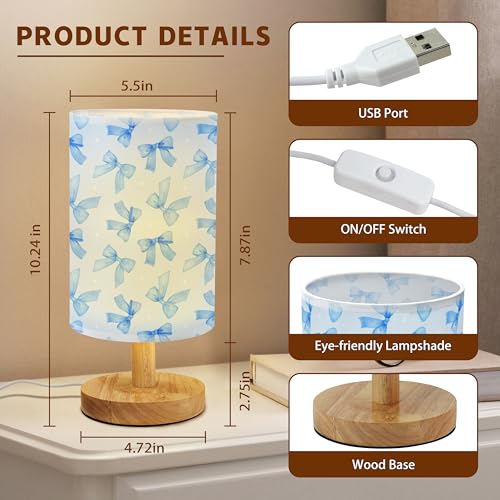 Imvertu Blue Bow Bedside Table Lamp for Bedroom with USB Port (Blue) by Imvertu - Used condition - Image 2