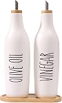 HOMCDALY Ceramic Olive Oil Dispenser for Kitchen, Stoneware 16oz Oil and Vinegar Bottles Dispenser, Kitchen Dispenser Bottle for EVOO Vinegar Syrups, Modern Farmhouse Design(W)