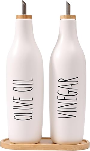 HOMCDALY Juego de dispensador de aceite de oliva y vinagre, dispensador de aceite de cerámica de 16 onzas para cocina, botella dispensadora de