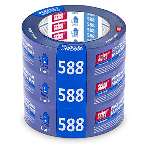 Scley Ruban masquage, Largeur 38mm, Longueur 50m, 3 morceaux de ruban à peindre, Crêpe blue, ruban adhésif pour travaux de peinture, ruban de masquage peinture, masking tape, Série 588, A0303-885038 Cover