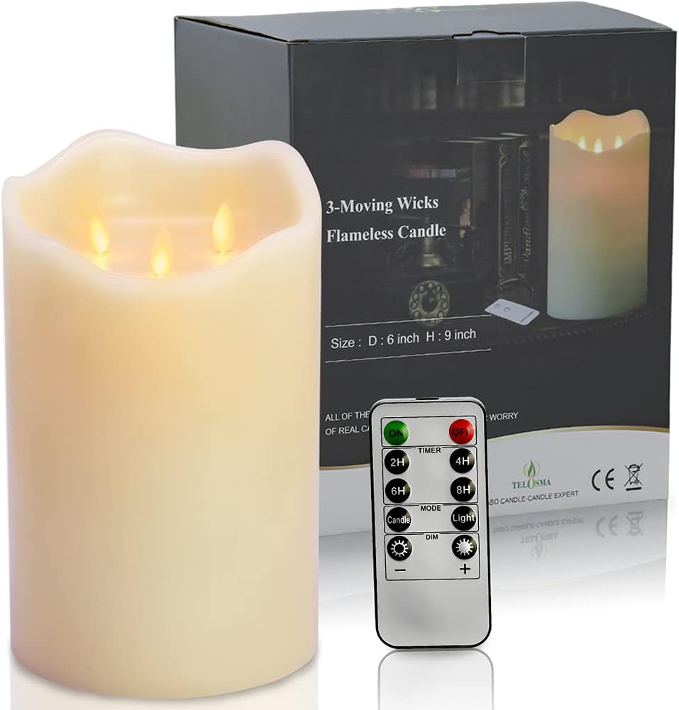 Bеѕt Cуbеr Dеаlѕ 🔥 9 3-Moving Wicks Flameless Flickering Heavy Huge Big Candles,Real Wax Battery Operated with Remote Control Timer for Home Dinner Table Book Shelf Bedding Room Wedding Decor - 9 inch Tall Ivory White