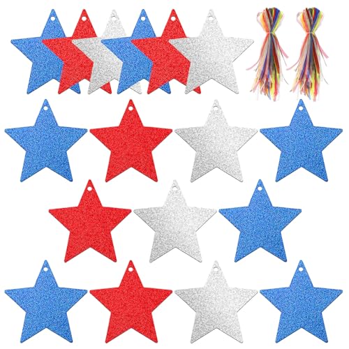 Étiquettes cadeaux vierges étoiles pailletées pour décoration Jour de l'Indépendance