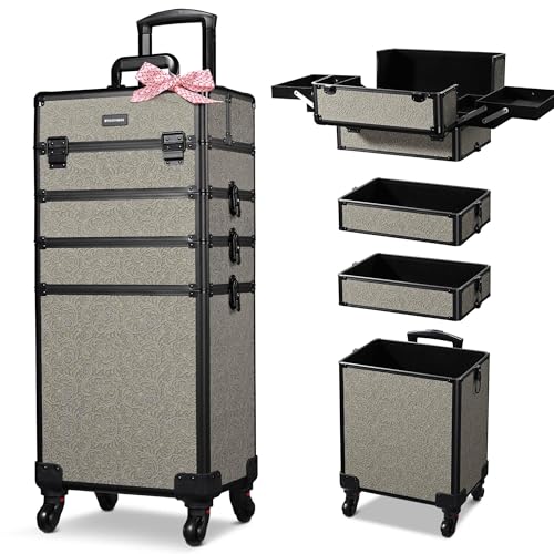 【宮廷芸術限定】BYOOTIQUE 4IN1 大型 メイクキャリーケース キャスター付 鍵付き 3WAY 大容量 プロ用 メイクボックス スライドトレー 仕切り コスメボックス 化粧品箱 メイク道具 キャリーケース ネイリスト 美容師 メイクアップアーティ