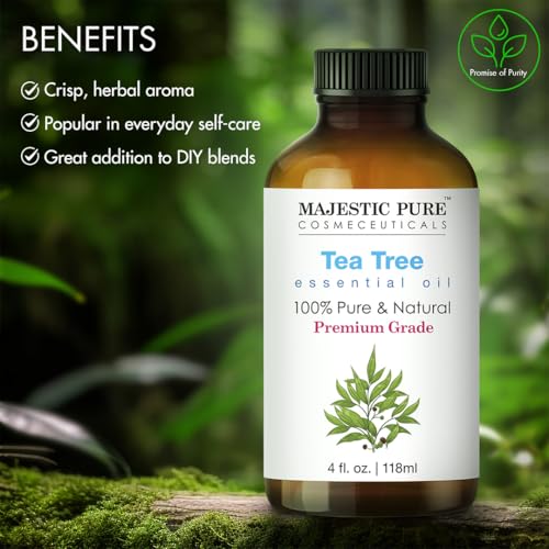Image of Majestic Pure Essential Oil with Glass Dropper - 100% Pure and Natural - Essential Oils for Diffuser, Aromatherapy, Soap and Candle Making, Tea Tree Essential Oil, Tea Tree Oil, 4 Fl Oz (Pack of 3)