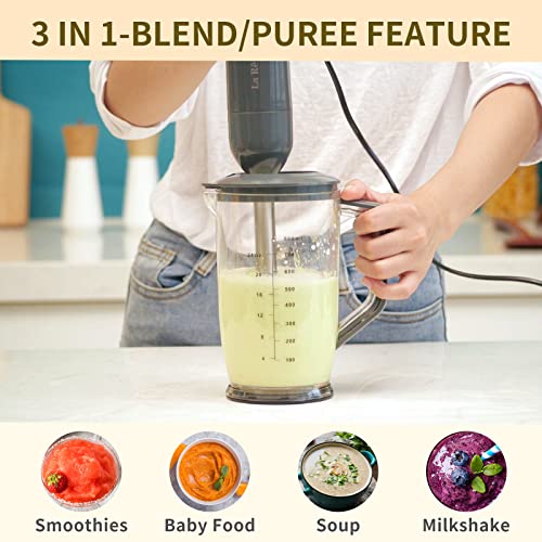 La Reveuse Immersion Hand Blender, 3 in 1, 300 Watts 2 Speeds Multi-purpose with Whisk,Mixing Beaker,Food Chopper Grinder attachments - Image 7
