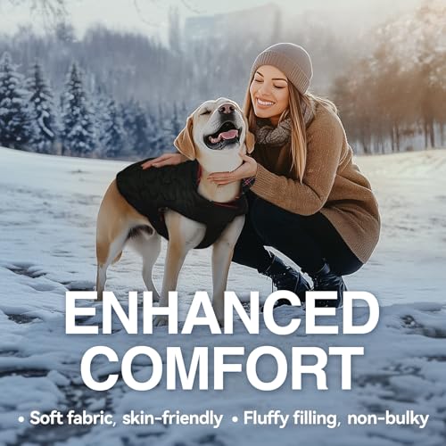 VIVAGLORY Softjoy Hundemantel, Wintermantel mit Bauchschutz, Hundejacke für Winter & Weihnachten, Warm Softshell Kariert Schnittmuster Verstellbar, S, Rot