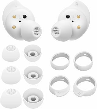 Galaxy Buds FE Ear Tips Ear Hooks Kit, 5 Pairs Replacement Fit in Case Silicone Earbuds Earplug Anti Slip Sport Outdoor Wings Compatible with Samsung Galaxy Buds FE 2023 - White