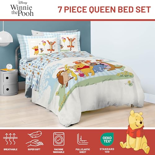 Image of Disney Winnie The Pooh Queen Comforter Set 7 Piece Kids Bedding, White