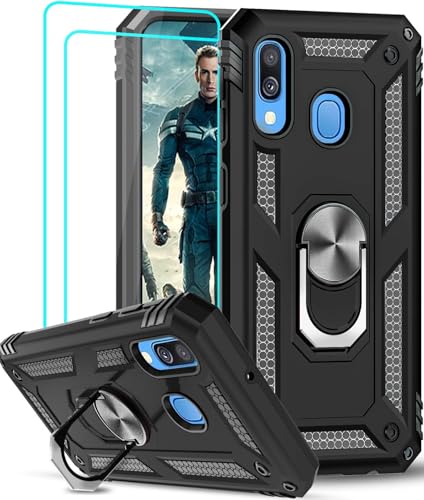 LeYi Cover per Samsung Galaxy A40 [2 pezzi di schermo in vetro temperato] anello di supporto, militare, doppio strato, rinforzato, difesa, bumper in silicone antiurto, armatura di protezione per