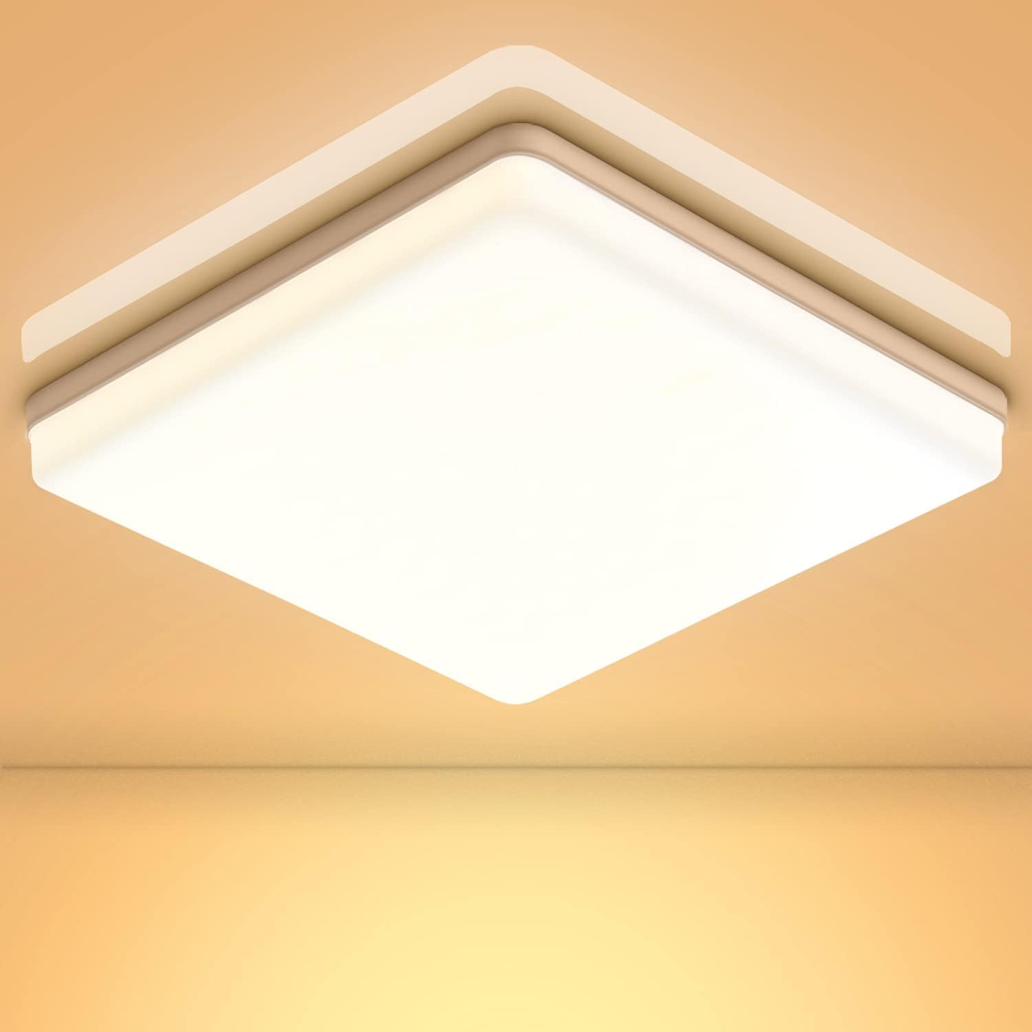 LED Ceiling Light 48W Waterproof Bathroom Lighting Warm White 3000K, 4320LM Flush Mount Ceiling Light Indoor Modern Ceiling Lamp Square φ30*4cm for Bathroom Bedroom Living Room Office