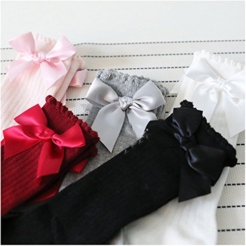 Colorful Childhood Baby Girls Knee High Socks Toddlers Tube Ruffled Bow Stockings Infant Newborn Cotton Princess Frilly Socks 5 Colors 0-12 Months #TOP2