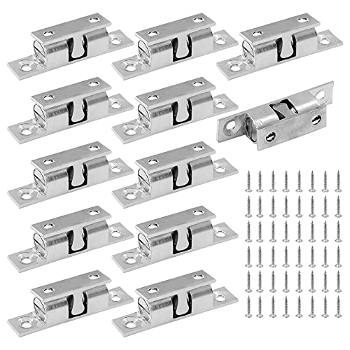 Jiozermi 12Pcs 2   50mm Double Ball Tension Roller Catch Latch, Solid Brass Hardware Fitting with Screws for Cabinet, Closet & Furniture Door, Chromium Plated