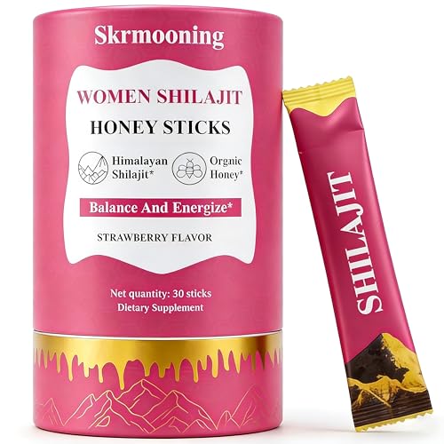 Skrmooning Shilajit Honey Sticks for Women - with Organic Honey Shilajit Resin Shatavari & Saffron Enhances Energy Balances Hormones Boosts Antioxidant & Absorption 30 Sticks