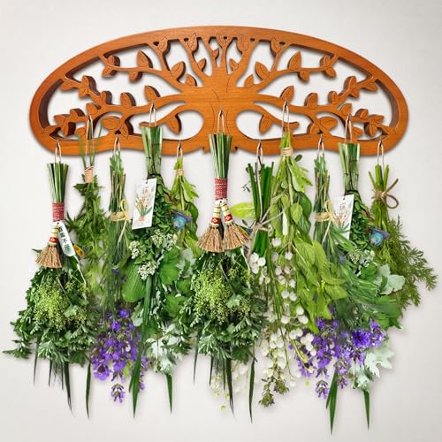 Rustic Flower Drying Rack Hanging – Artistic Tree of Life Design for Kitchen & Garden – Holds 11 Herb or Flower Bouquets – Space-Saving Decorative Dryer – Gift for Gardeners & Home Crafters