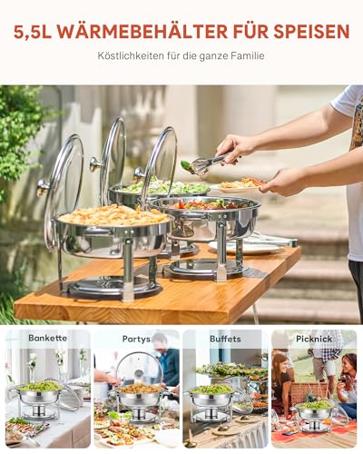 Wilprep Chafing Dish Set 5,5L Rund Speisenwärmer mit Glasdeckel Erstklassiger 410 Edelstahl Wärmebehälter Suppenwärmer Warmhaltebehälter für Buffets, Familienfeiern, Bankette – Bild 6