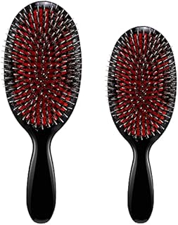 2 Pieces Boar Bristle Hair Brushes with Nylon Quill Boar Bristles Natural Bristles Hair Extensions and Fine Hair Hairbrush for Women, Men and Kids