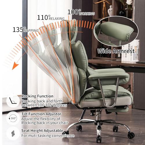 Efomao Big and Tall Office Chair 400lbs - Executive Office Chairs with Footrest, Heavy-Duty PU Leather Computer Chair for Heavy People, Light Green Home Office Desk Chairs
