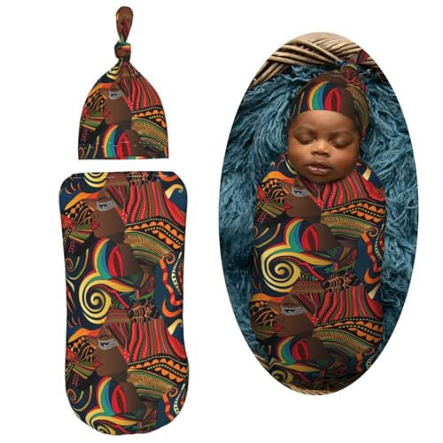 Image of Art African American Woman356 Newborn Swaddle Blankets Hat Sets Soft Baby Receiving Blanket Swaddle Sack for Baby Shower Infant Boy Girl Gift