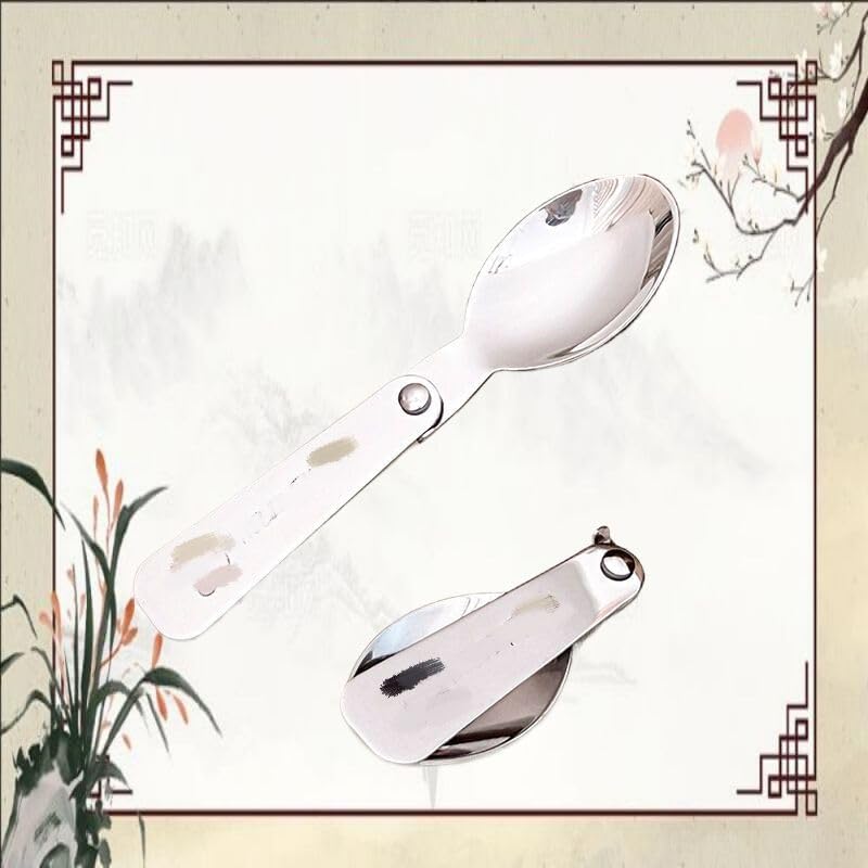 可折叠勺户外旅行便携餐具304不锈钢调羹勺子 Stainless Steel Long handled soup spoons，Spoons,Meal spoon 随身外出旅游吃饭 Household Cleaning，Kitchen Storage Essentials