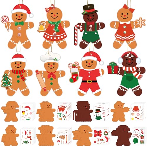 Fairooth 32 Pack Christmas Gingerbread Man Craft Kit Christmas DIY Art and Crafts for Kids Make Your Own Gingerbread Man Ornaments with Stickers for Xmas Tree Holiday Home Party Decorations