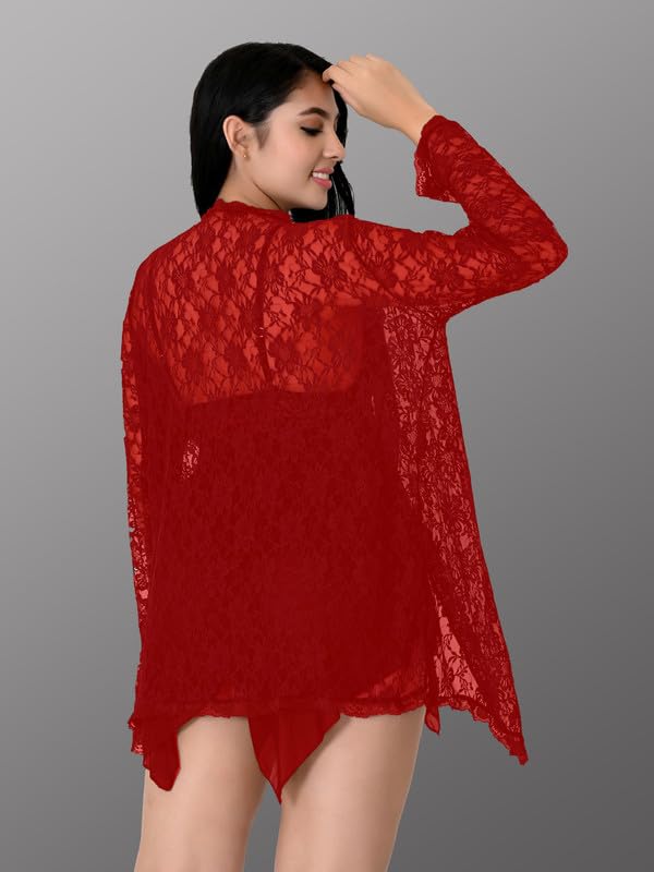 Image of Net Lace Spandex Women Babydoll Nightgown Honeymoon Lingerie Nighty