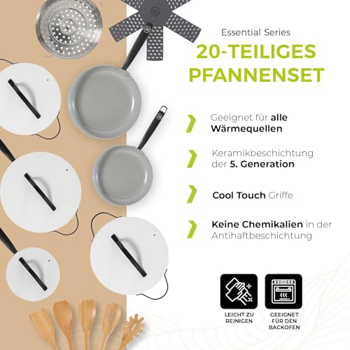 Be Living Essential 6-teiliges Kochgeschirr-Set – Keramische Antihaftbeschichtung – Frei von PTFE und PFOA – Ideal für d