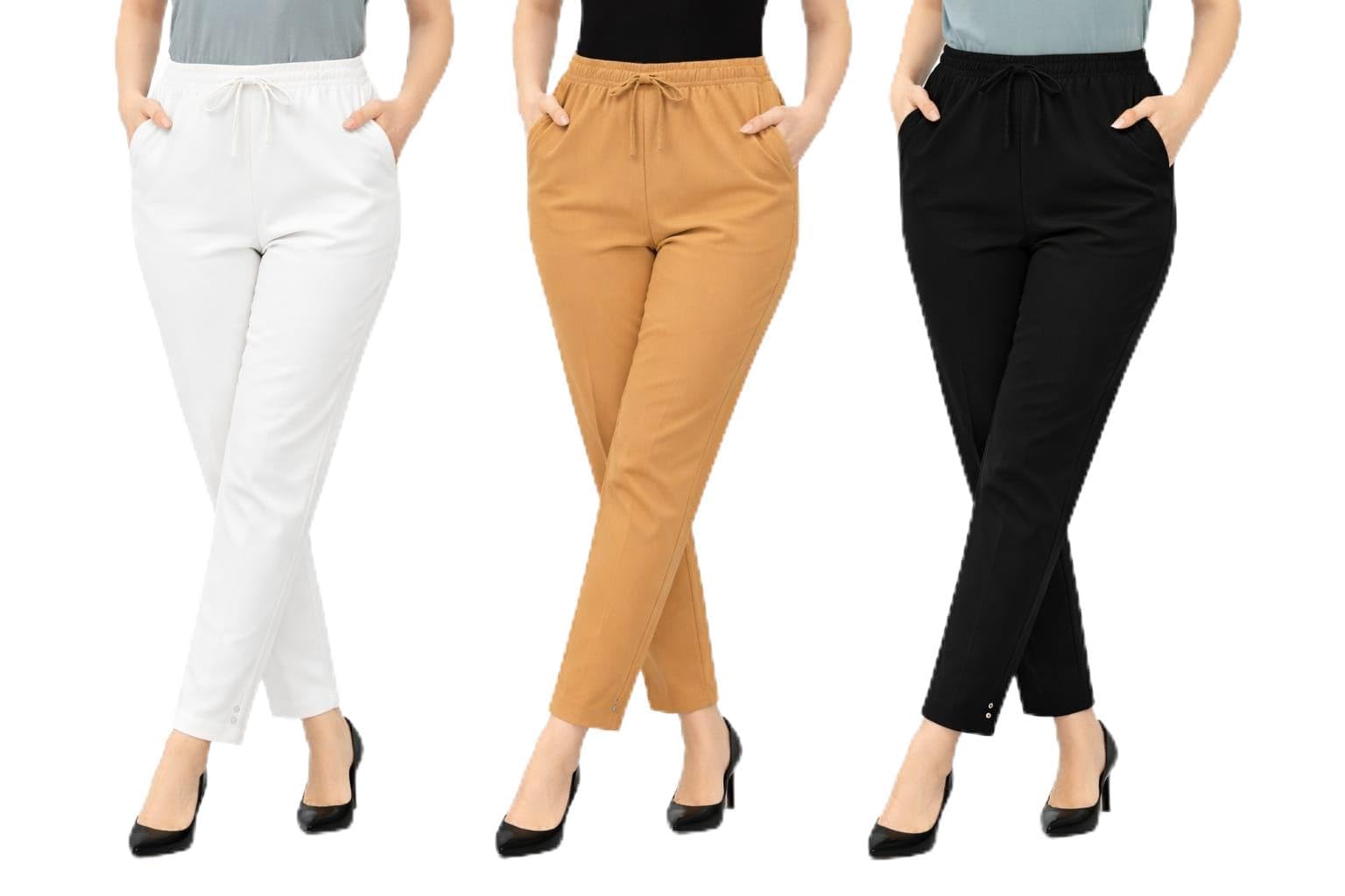 Women Cotton Blend Trousers Pack of 3-image-36