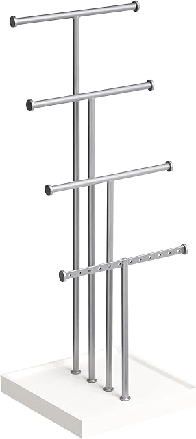 Amazon Basics Four-Tiered Jewellery Tree Stand - White/Nickel