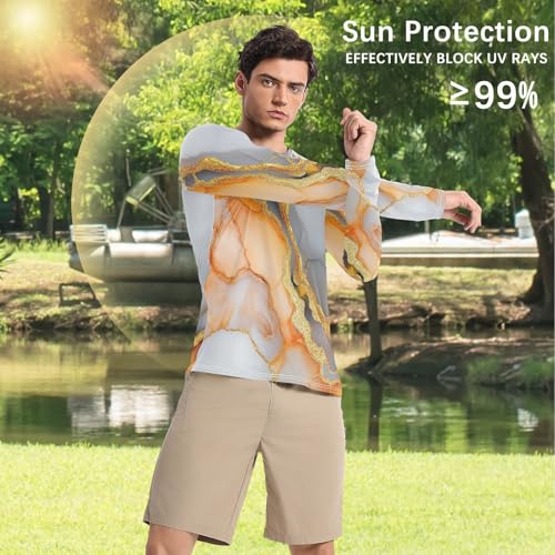 Marble White Orange UPF 50+ Long Sleeve Sun Shirt Lightweight Loose Sun Protection Long Sleeve Outdoors4