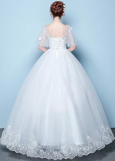 Amazon | [hanamaya] ウェディングドレス レース 格安 白 花嫁ドレス