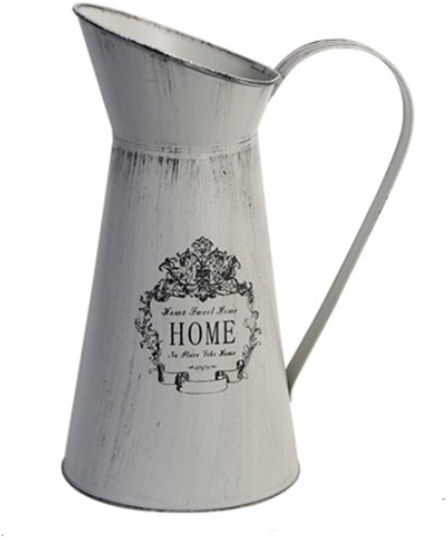 French Style Country Rustic Primitive Jug Vase Metal Flower Vase Pitcher for Wedding Home Garden Decor-Grey