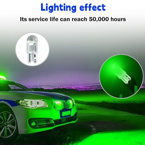 Image of 30PCS 194 LED Bulb, 0.36W 12V T10 6000K Interior Lights, T10 Round Head Transparent You Can Use It In Cars, Trucks, SUVs (Green)