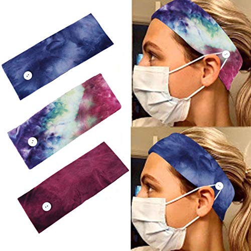 Relbcy Boho Button Headbands Red Yoga Hair Bands Elastic Sweat Head Wraps for Women and Girls (pack of 3)
