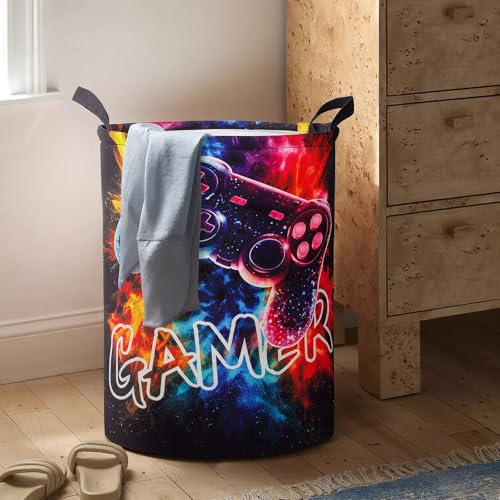 Image of 2Pcs Gamepad Boys Kids Laundry Basket Baby Nursery Hamper Gamer Room Decor Foldable Oxford Cloth Funny Tote Clothes Storage Bucket Organizer For Bedroom (Gamepad)