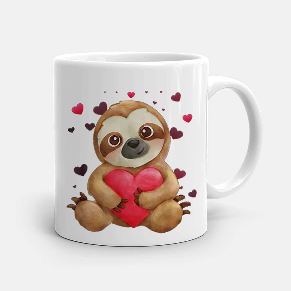 Misaavi Sloth Loves You Valentine Day Present Romantic Gift BF GF Hubby Wifey Birthday Lovely 11oz Ceramic Coffee Tea Mug.