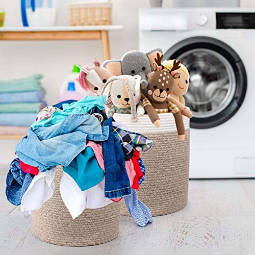Mardiko Cotton Rope Basket Large Laundry Basket Woven Baby Storage Laundry Hamper with Handle 40L for Diaper Blanket Toy Storage, Khaki - Image 6