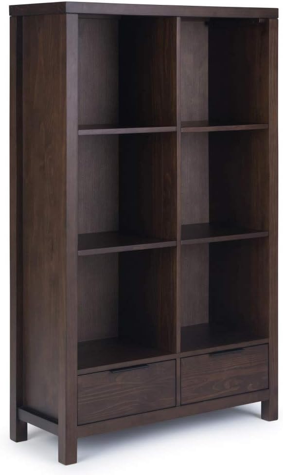 SIMPLIHOME Bedford SOLID WOOD Universal TV Media Stand, 53.9 inch Wide, Living Room Entertainment Center, Storage Cabinet with Glass Doors, for Flat Screen TVs up to 60 inches in Dark Tobacco Brown