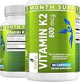 NutriZing K2 Vitamin Supplement MK-7 - High Strength 600mcg - Supports Bone & Arterial Health - 90 Vegan Capsules - Vitamin K2 for Men & Women - 3 Month Supply