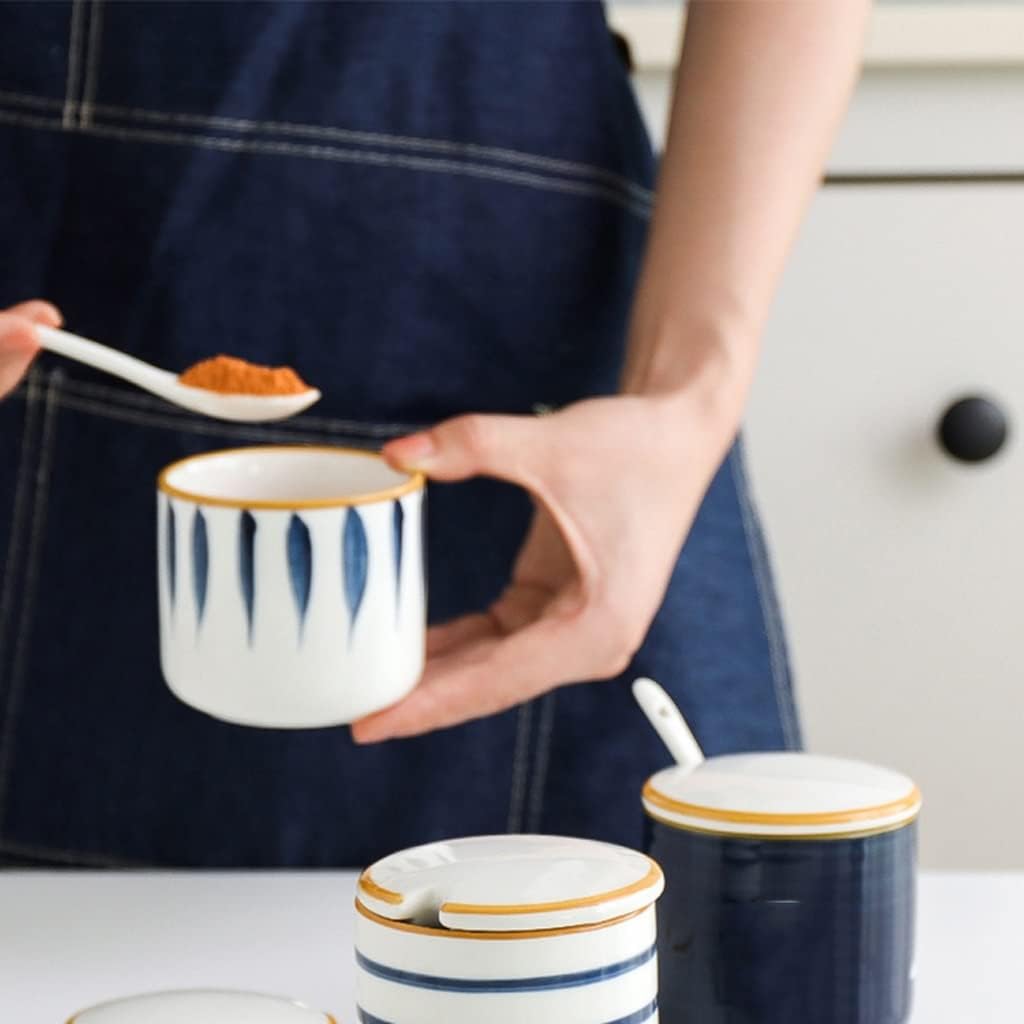 Condiment Jar Spice Container,Ceramic Seasoning Combination Set Sugar and Salt, Household Storage Box,