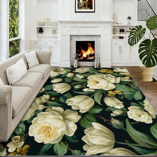 Tapis effet impression 3D moderne fleurs tapis salon chic 140x200 - 4