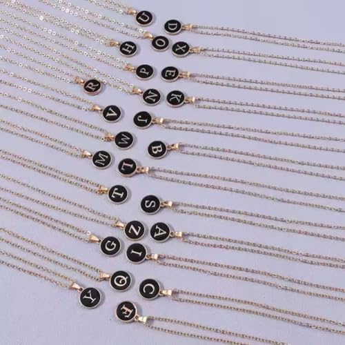 Image of Giftana Alphabet Locket with Chain, Black Enamel Letter A-Z Pendant Necklace for Woman and Girls, Personalized Initial Name Gold Plated Pendant Necklace Gift for Girlfriend, Sister