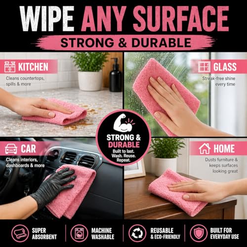 Image of Microfiber Cleaning Cloth Roll, 40Pcs 4000+ Washable Reusable Tear-Away Towels, Ultra Absorbent Lint-Free Kitchen Cleaning Cloths, Eco-Friendly Paper Towel Alternative (Grey+Pink, Pack of 2)