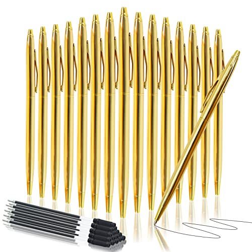 CIOUYAOS 15Pcs Gold Metall Schwarzer Kugelschreiber, Einziehbare Goldener Stift, Goldfarben Kugelschreib mit Medium Point 1,0 Mm, Schreibgeräte für Studenten Lehrer Geschenke Business Biro Hochzeit