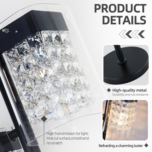 TYhogar Crystal Table lamp-Modern Black Lamps for Living Room,Plug in Bedside Lamps with Switch,Elegant Desk lamp for Room Decor,Bedroom,Dining Room,23" Tall — view 2