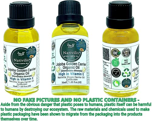 Nativilis Organic Jojoba Golden Carrier Oil (Simmondsia chinensis) 30ml / 1.05 fl oz, Cold Pressed, 100% Pure, Non-Greasy - Image 3