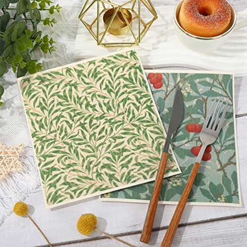 Whaline William Morris Swedish Kitchen Dishcloth Vintage Floral Absorbent Cotton Kitchen Towel Colorful Flower Dish Towel For Party Home Housewarming Cleaning Counter Wipes, 7 X 8 Inch, 6Pcs #TOP3