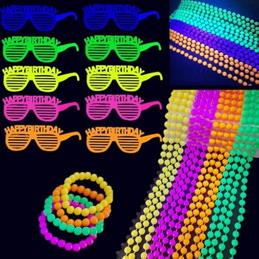 KARLOR 18 unidades de decoración de fiesta UV, 10 gafas fluorescentes, 4 pulseras de neón y 4 collares luminosos, accesorios para fiestas de luz negra | Ya disponible en tu tienda friki favorita! En mundofriki.es!