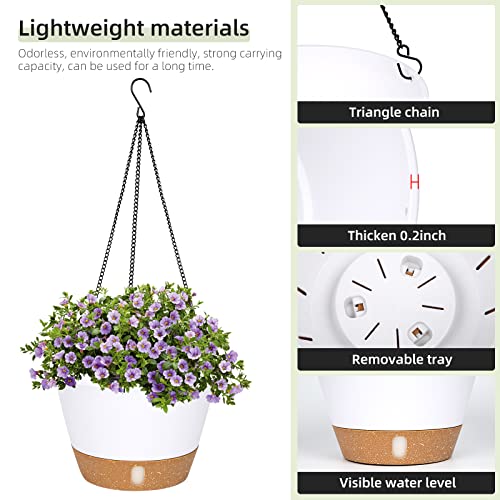 Qcqhdu 2 Pack Hanging Planters Set,8 Inch Indoor Outdoor Hanging Plant Pot Basket,Hanging Flower Pot With Drainage Hole With 3 Hooks For Garden Home(White) #TOP4