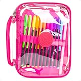 Estojo Escolar Feminino Masculino Grande Transparente Ziper Resistente Papelaria Fofa Infantil Lápis Canetas Lapiseiras Borrachas Apontadores (Rosa)